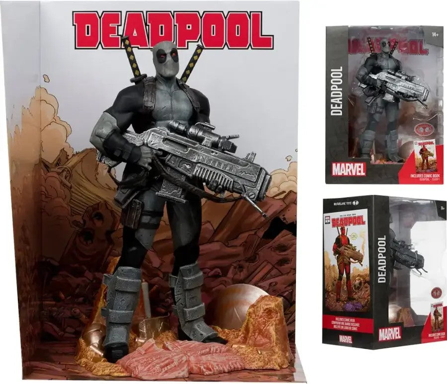 Marvel Collectible 12 Inch Statue Figure 1/6 Scale Posed Scene Exclusive - Deadpool Grey Suit Red Platinum