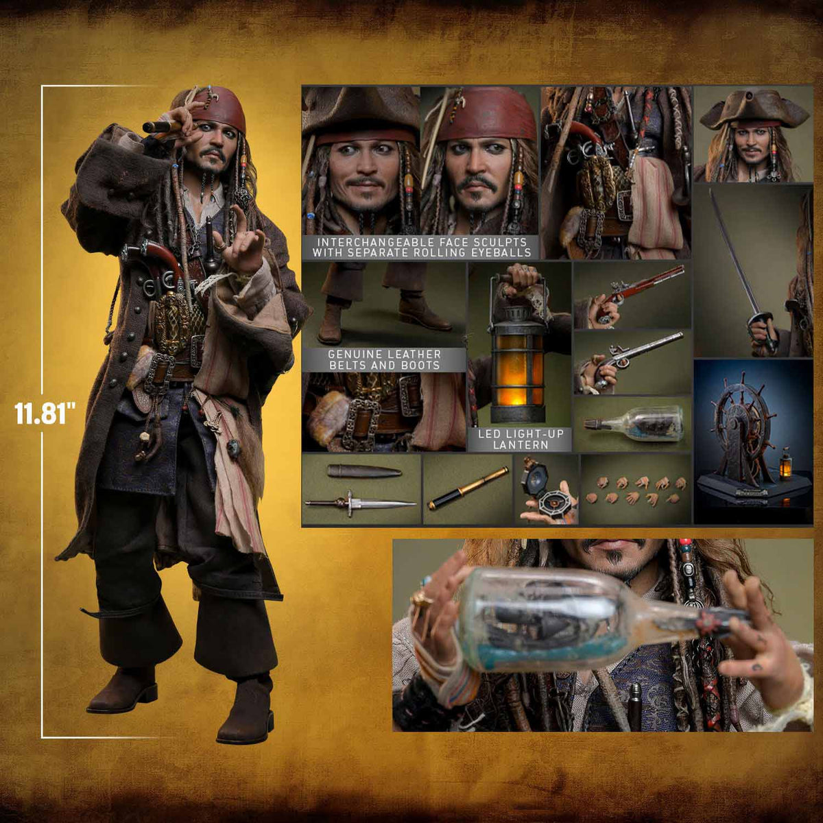 Pirates of the Caribbean 12 Inch Action Figure 1/12 Scale - Jack Sparrow Hot Toys 713238