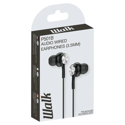 Walk Audio P501B Black Earphones W/Mic [Accessories]