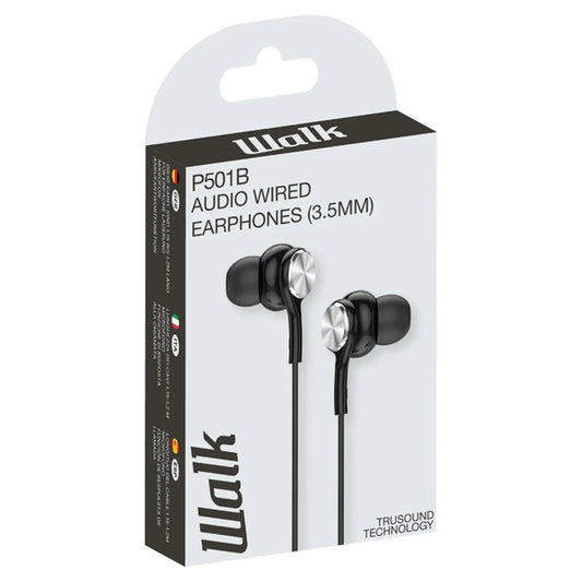 Walk Audio P501B Black Earphones W/Mic [Accessories]