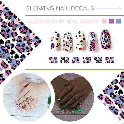 6pieces leopard luminous nail sticker