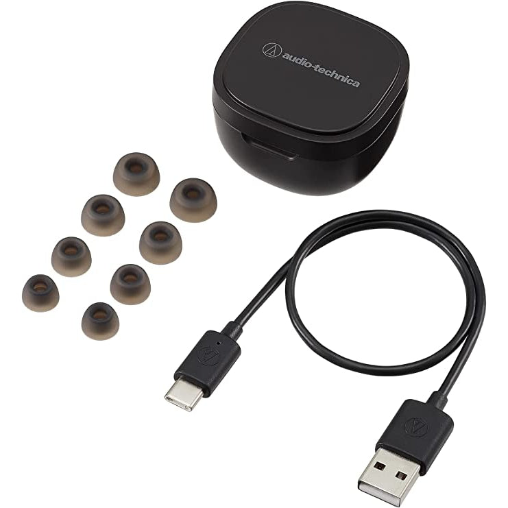 Audio-Technica ATH-SQ1TW Truly Wireless Earbuds, Black [Accessories]