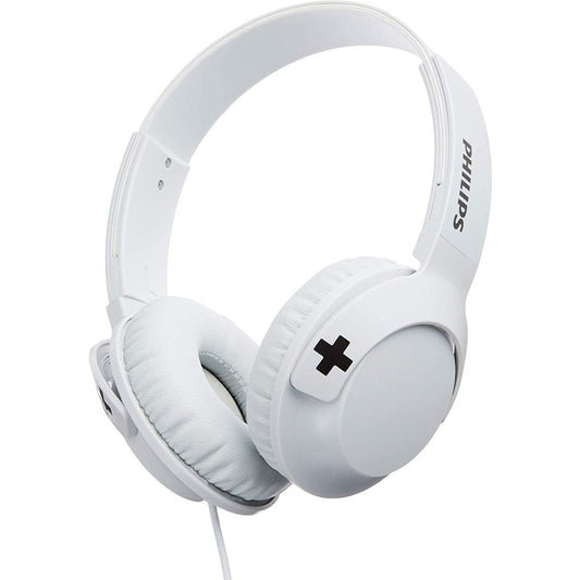 Philips SHL3075WT BASS+ On-Ear Headphones with Mic - White [Accessories]
