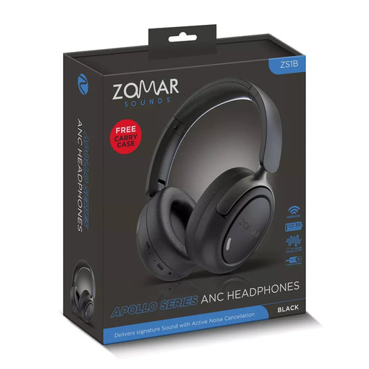 Zomar Sounds Apollo Black Active Noise Cancelling Bluetooth Headphones [Accessories]