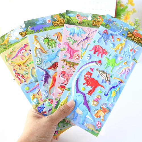 12 pieces dinosaur  Cartoon Stickers For Bike Laptop Luggage Skateboard Girls Funny Graffiti Sticker Kids Classic Toy bubble puffy stickers