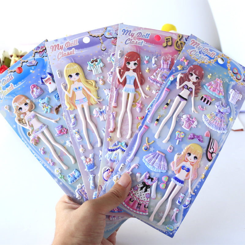 8 pieces Japan and South Korea new style princess dress up bubble stickers double layer 3D PU foam bubble puffy stickers