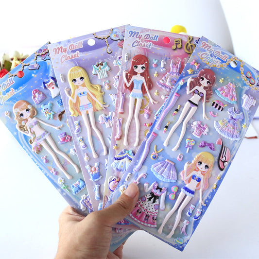 8 pieces Japan and South Korea new style princess dress up bubble stickers double layer 3D PU foam bubble puffy stickers