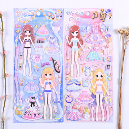 8 pieces Japan and South Korea new style princess dress up bubble stickers double layer 3D PU foam bubble puffy stickers