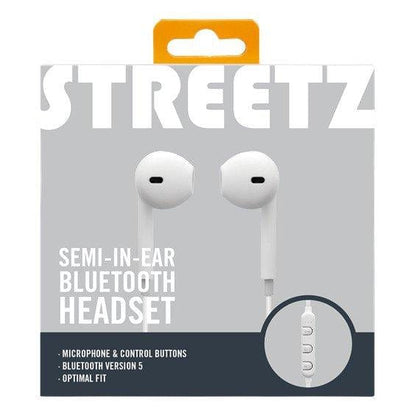 STREETZ Semi-in-ear BT Earphones with microphone and control buttons, optimal fit, White [Accessories]