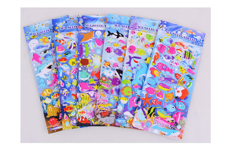 6 pieces sea tropical fish Cartoon Stickers For Bike Laptop Luggage Skateboard Girls Funny Graffiti Sticker Kids Classic Toy bubble puffy stickers
