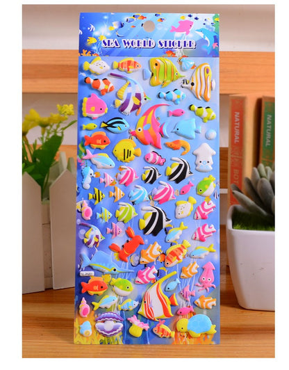 6 pieces sea tropical fish Cartoon Stickers For Bike Laptop Luggage Skateboard Girls Funny Graffiti Sticker Kids Classic Toy bubble puffy stickers