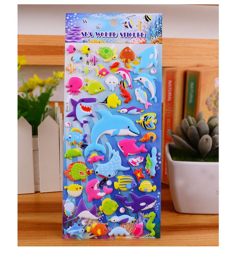 6 pieces sea tropical fish Cartoon Stickers For Bike Laptop Luggage Skateboard Girls Funny Graffiti Sticker Kids Classic Toy bubble puffy stickers