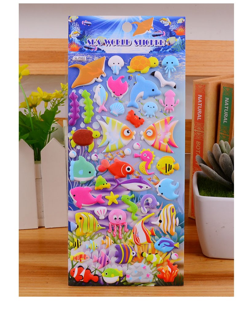 6 pieces sea tropical fish Cartoon Stickers For Bike Laptop Luggage Skateboard Girls Funny Graffiti Sticker Kids Classic Toy bubble puffy stickers