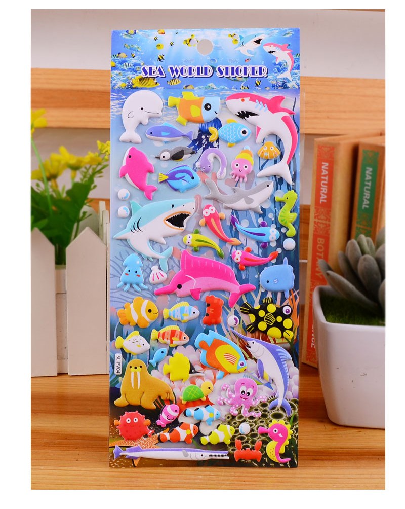 6 pieces sea tropical fish Cartoon Stickers For Bike Laptop Luggage Skateboard Girls Funny Graffiti Sticker Kids Classic Toy bubble puffy stickers