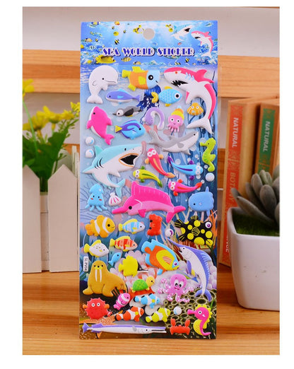 6 pieces sea tropical fish Cartoon Stickers For Bike Laptop Luggage Skateboard Girls Funny Graffiti Sticker Kids Classic Toy bubble puffy stickers