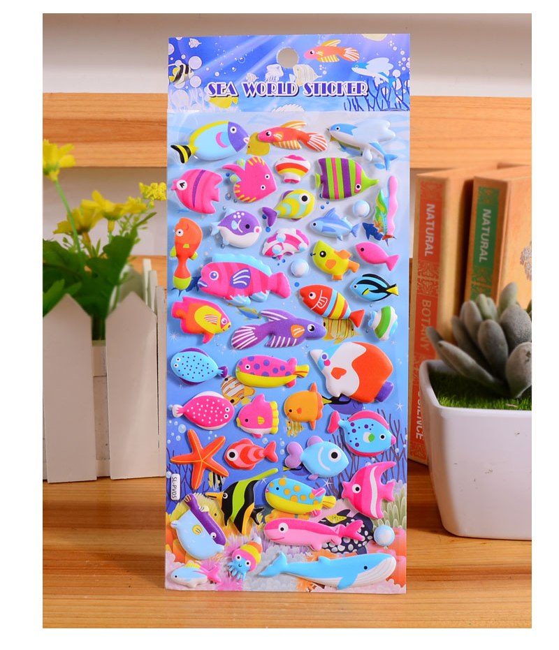 6 pieces sea tropical fish Cartoon Stickers For Bike Laptop Luggage Skateboard Girls Funny Graffiti Sticker Kids Classic Toy bubble puffy stickers