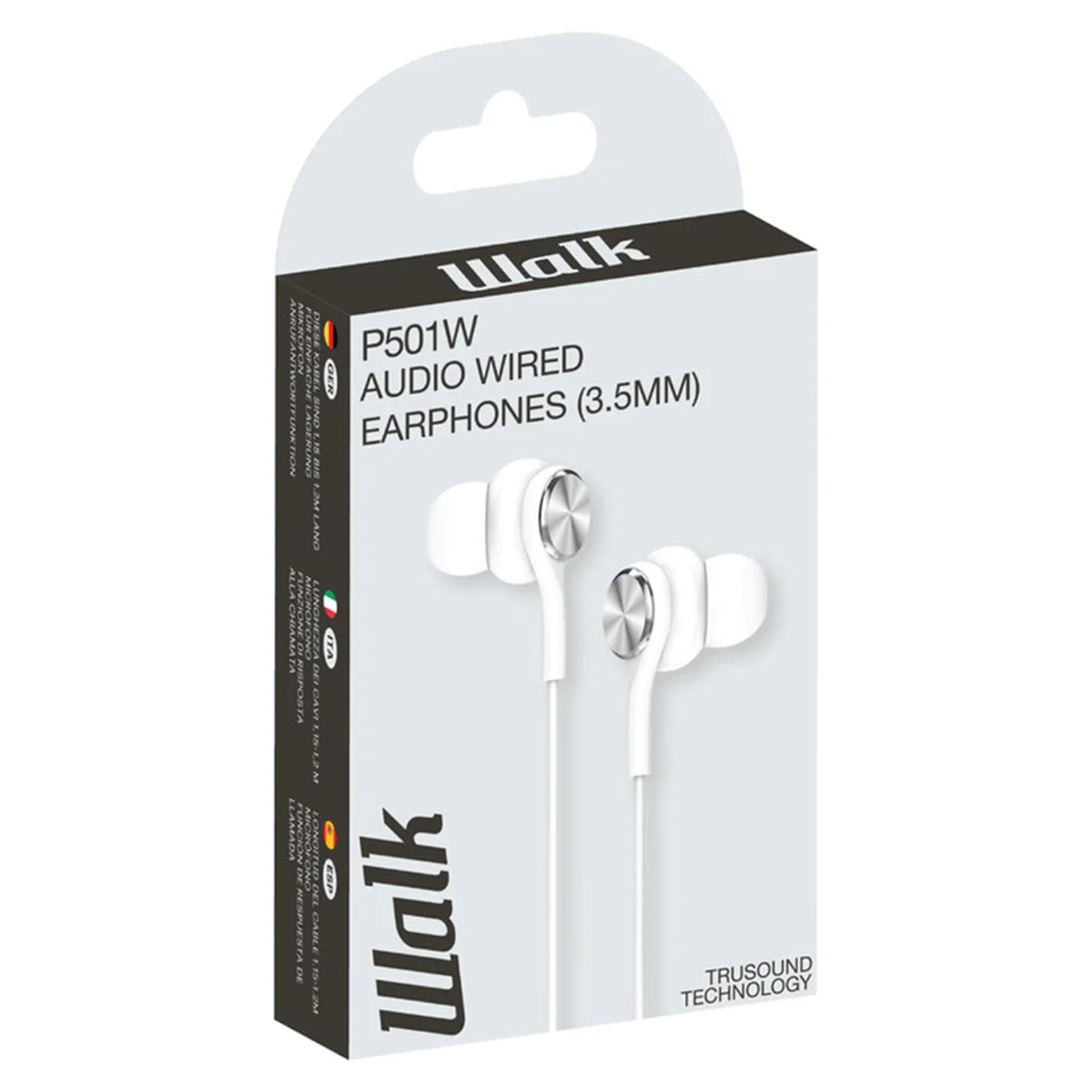 Walk Audio P501W White Earphones W/Mic [Accessories]