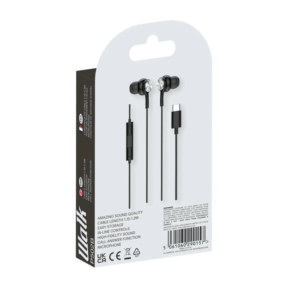 Walk Audio P502B Black USB-C Earphones W/Mic [Accessories]