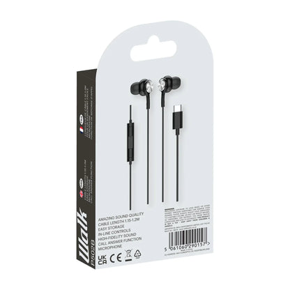 Walk Audio P502B Black USB-C Earphones W/Mic [Accessories]