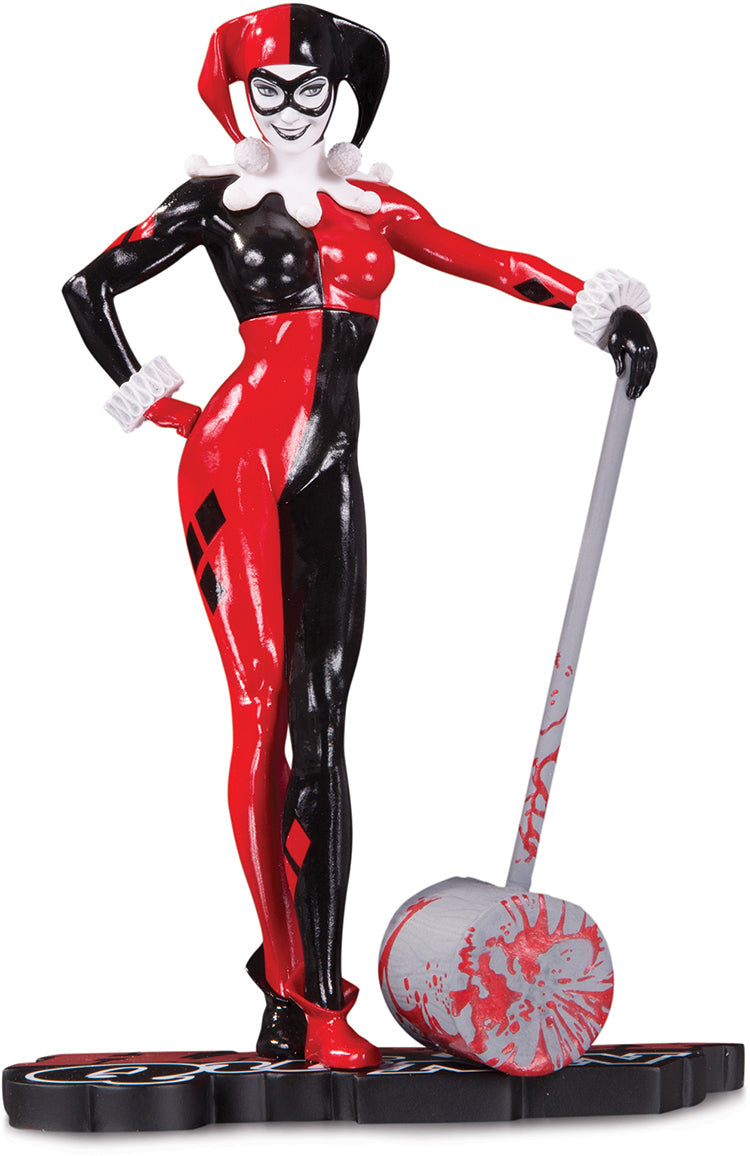 Harley Quinn Red White And Black 7 Inch Statue Figure - Harley Quinn by Adam Hughes
