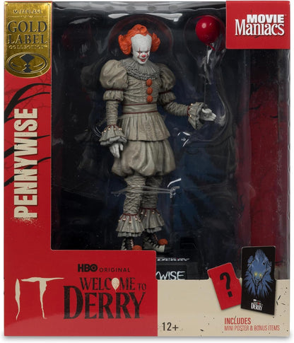 Movie Maniacs IT Welcome To Derry 6 Inch Static Figure Posed Figure Exclusive - Pennywise With Balloon Gold Label